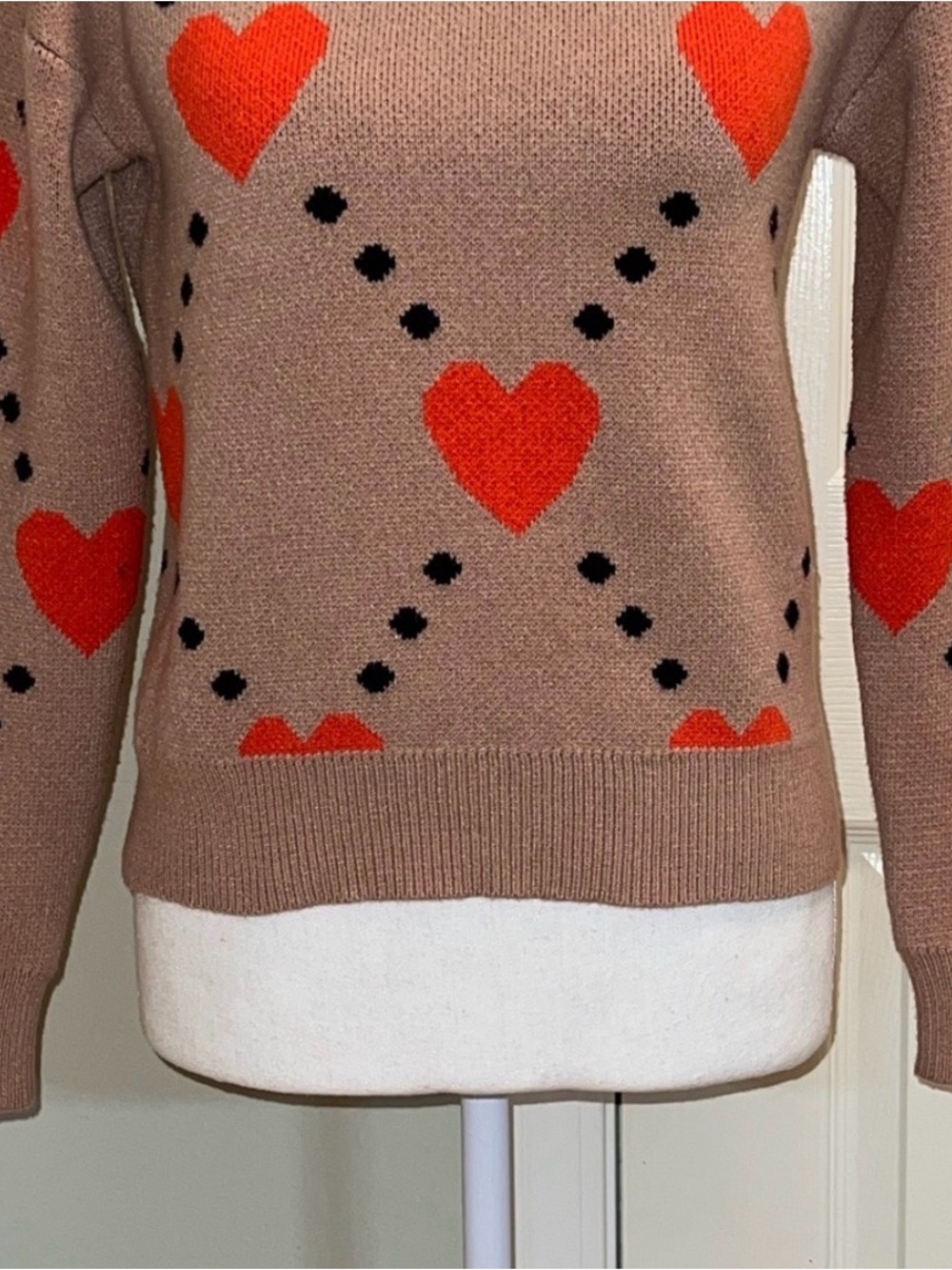 THML Taupe Crewneck Sweater with Red Heart Motif - Picture 3 of 7